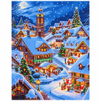 Finished diamond painting for Glow Over The Snowy Village Diamond Painting Kit