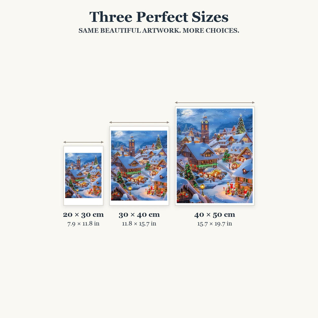 Size guide for Glow Over The Snowy Village Diamond Painting Kit