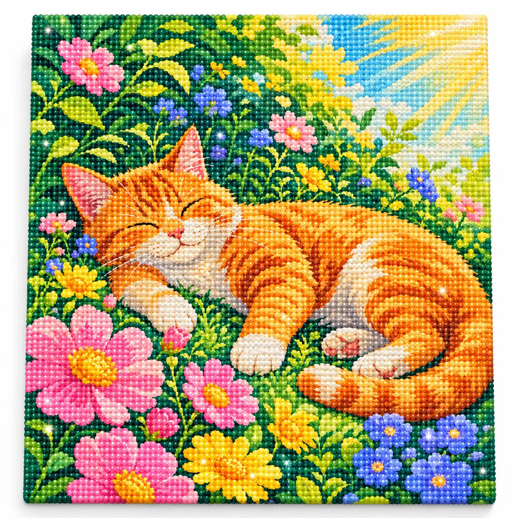 Finished diamond painting for Golden Afternoon Nap Diamond Painting Kit