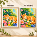 Framed and no-frame comparison for Golden Afternoon Nap Diamond Painting Kit