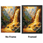 Golden Autumn Waterfall Diamond Painting Kit No Frame and Framed comparison