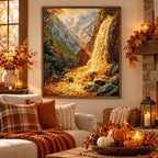 Golden Autumn Waterfall Diamond Painting Kit autumn home decor scene