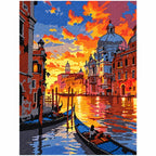 White-background finished diamond painting of Golden Canal Evening