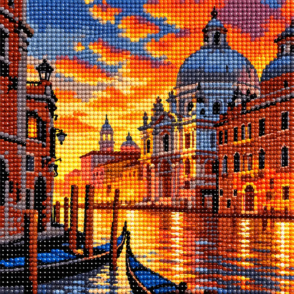 Close-up diamond drill detail of Golden Canal Evening