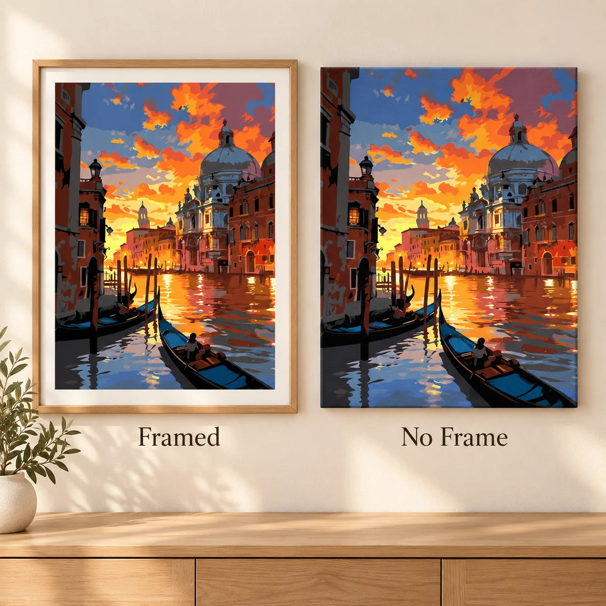 Framed and no-frame comparison for Golden Canal Evening