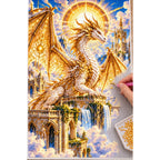 Golden Celestial Dragon Sun Temple — diamond painting process with applicator pen