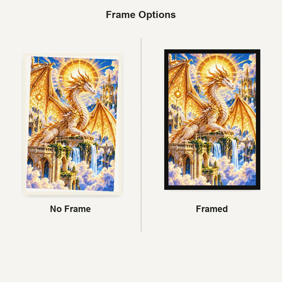 Golden Celestial Dragon Sun Temple — No Frame and Framed style comparison