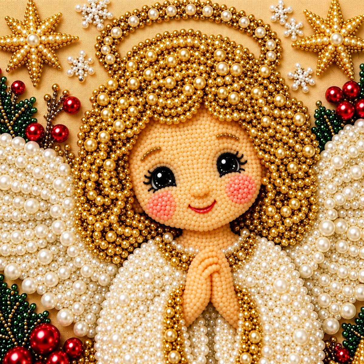 Golden Christmas Angel Pearl Diamond Painting Kit detail image