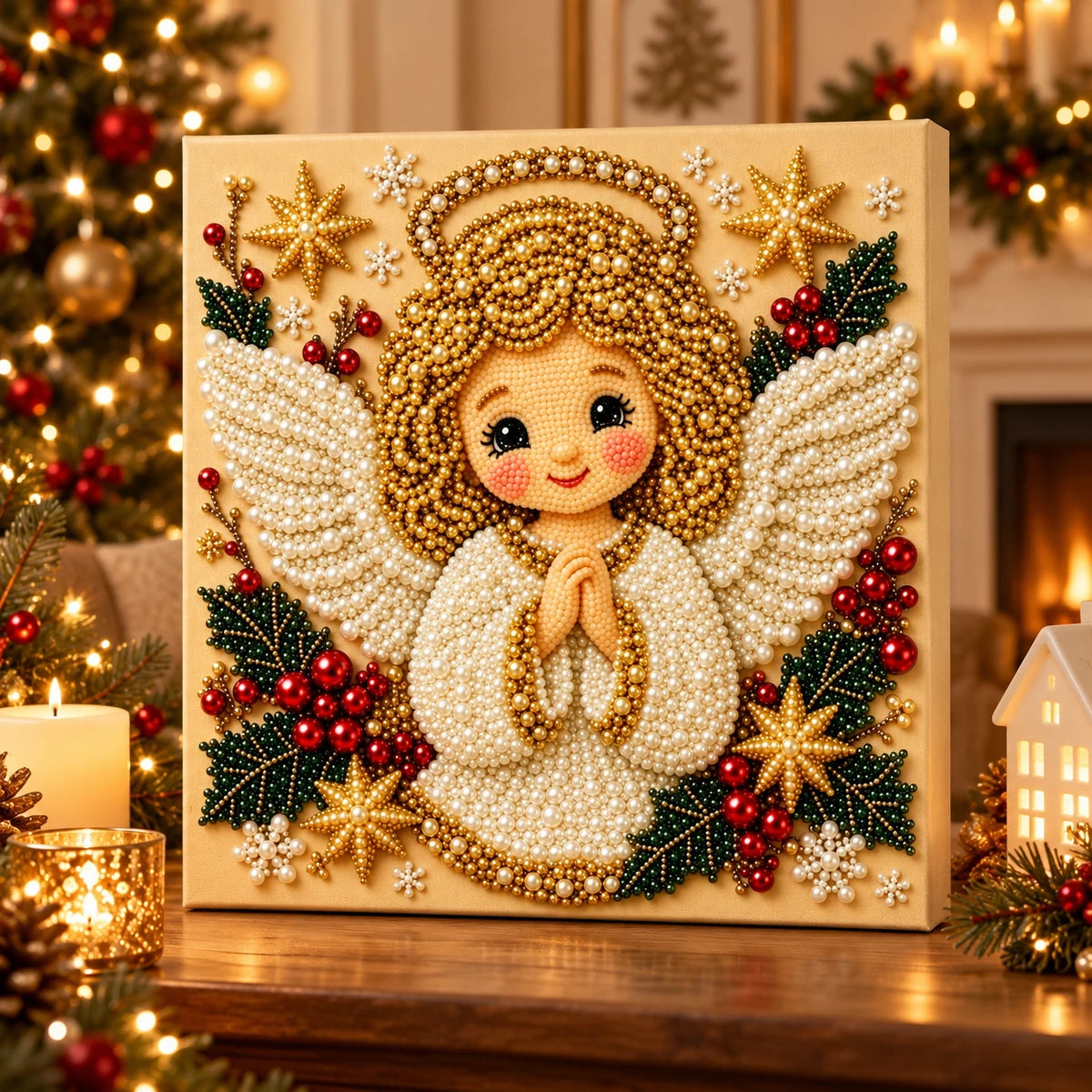 Golden Christmas Angel Pearl Diamond Painting Kit room image