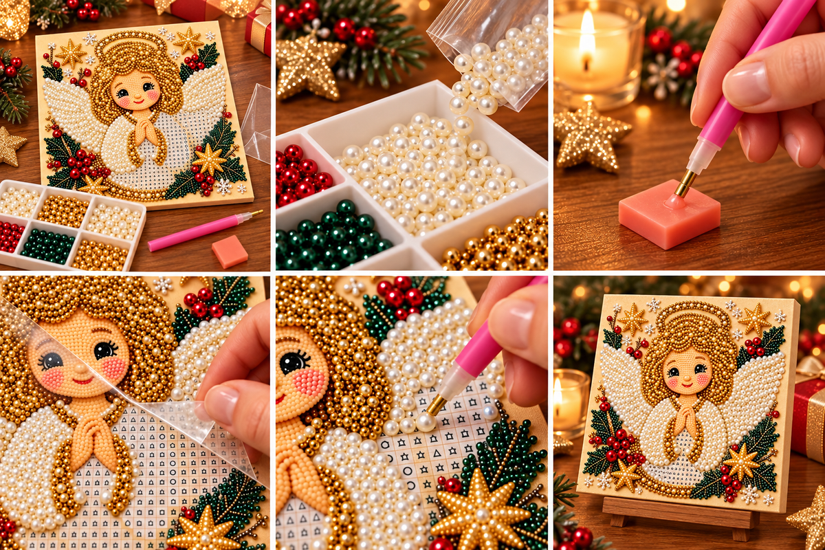 Golden Christmas Angel Pearl Diamond Painting Kit tutorial image