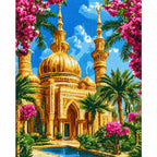 White-background finished diamond painting of Golden Dome Oasis