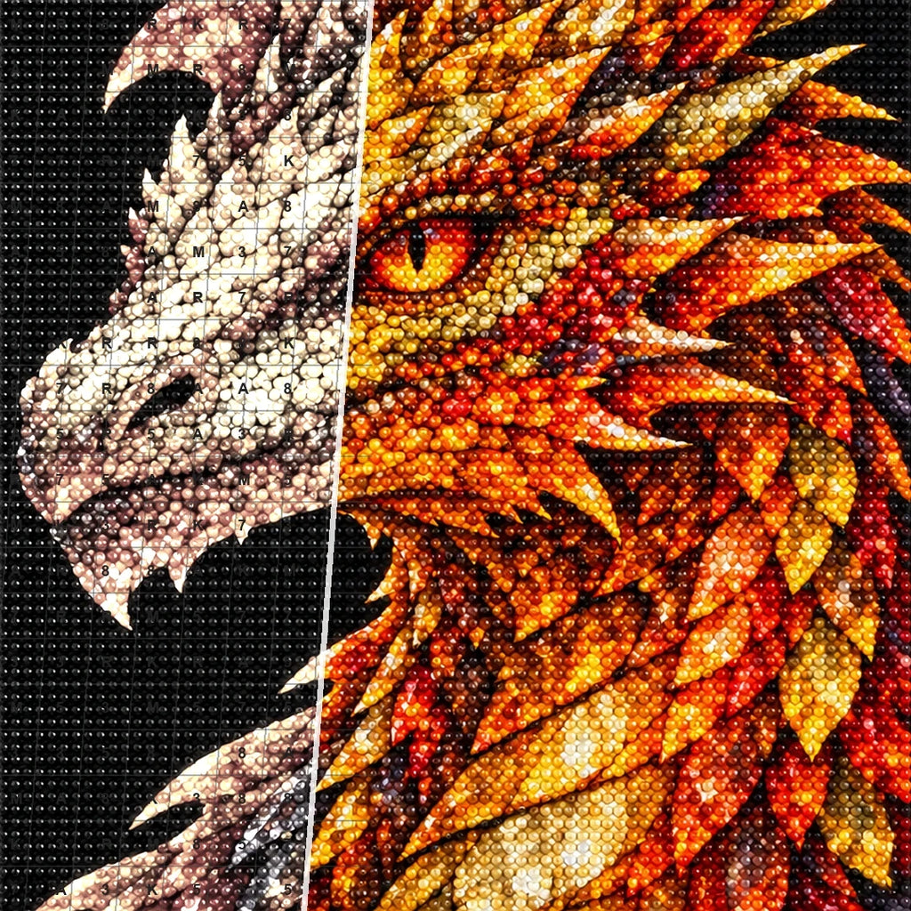 Golden Fire Mosaic Dragon diamond drill and canvas detail
