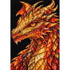 Golden Fire Mosaic Dragon finished diamond painting on white background