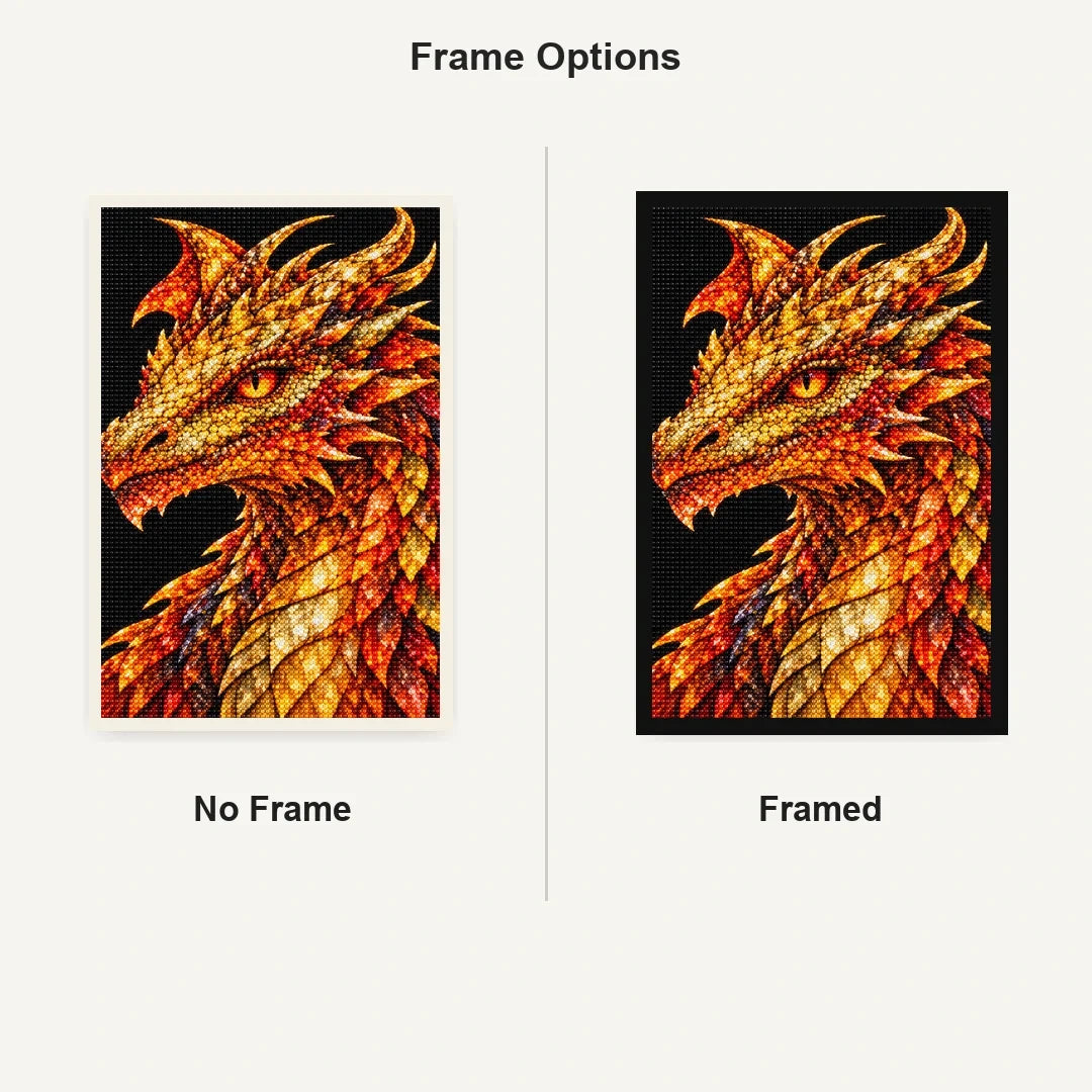 Golden Fire Mosaic Dragon No Frame and Framed style comparison