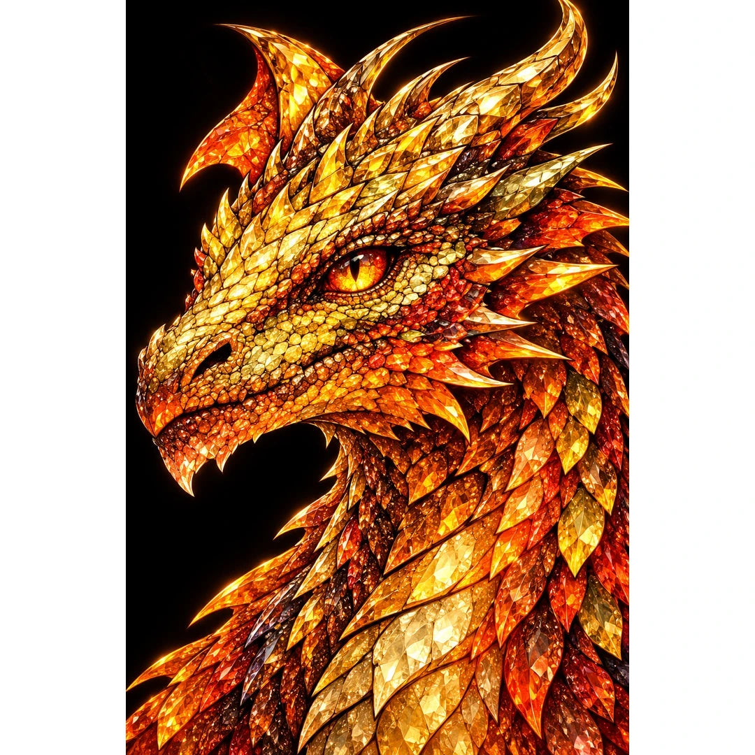 Golden Fire Mosaic Dragon original artwork on white background
