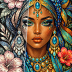 Golden Floral Queen Diamond Painting Kit — Diamond and canvas detail