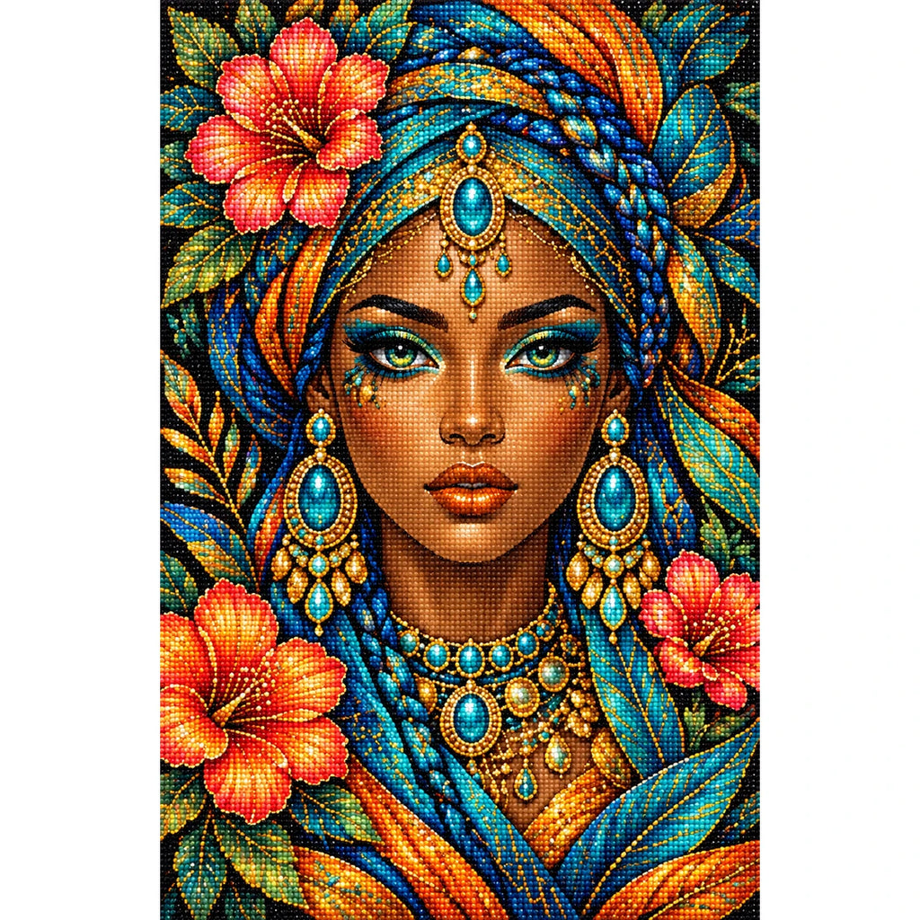 Golden Floral Queen Diamond Painting Kit — Finished white-background diamond painting