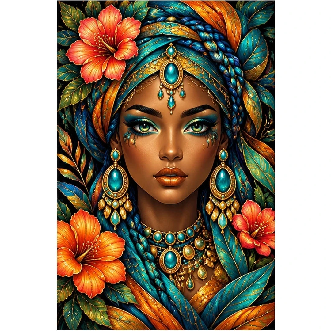 Golden Floral Queen Diamond Painting Kit — original white-background artwork