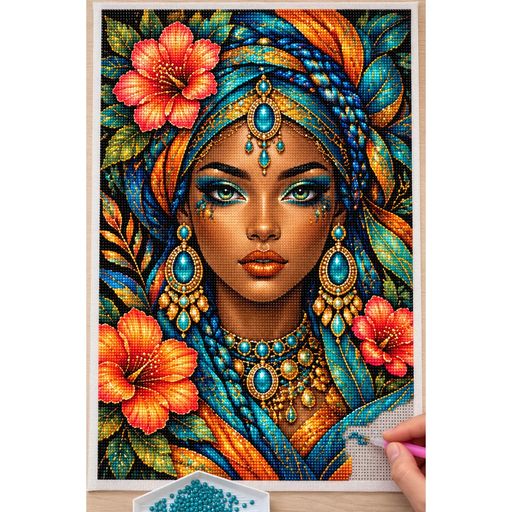 Golden Floral Queen Diamond Painting Kit — Diamond painting process