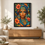 Golden Floral Queen Diamond Painting Kit — Home decor scene