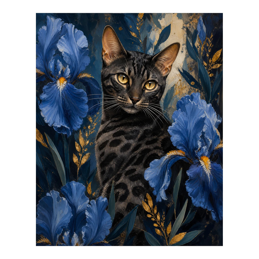 Original artwork for Golden Gaze In Blue Garden Diamond Painting Kit