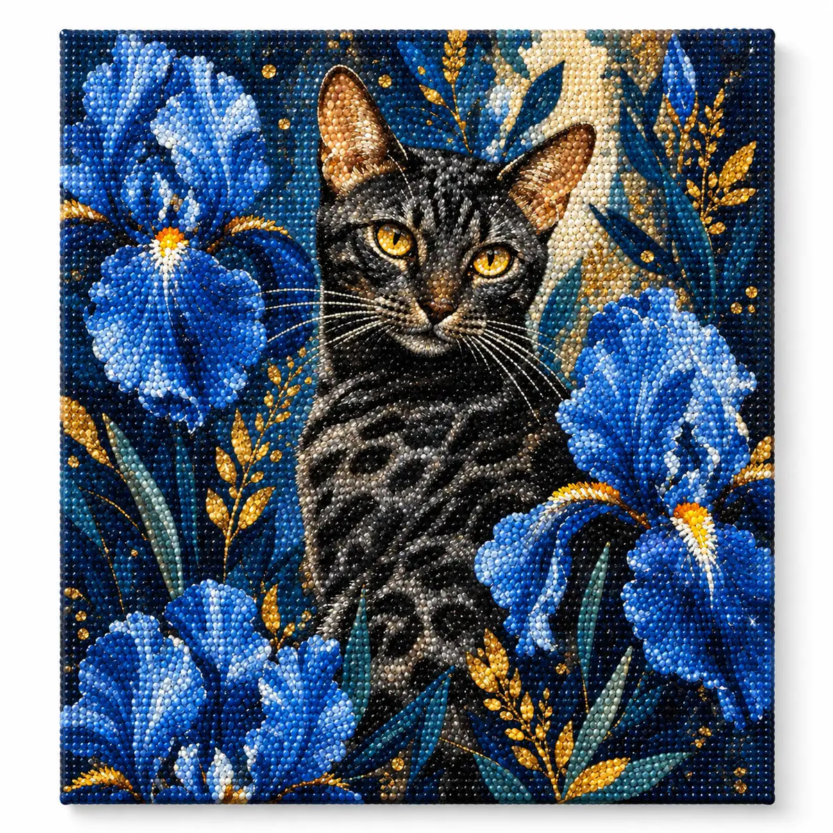 Finished diamond painting for Golden Gaze In Blue Garden Diamond Painting Kit
