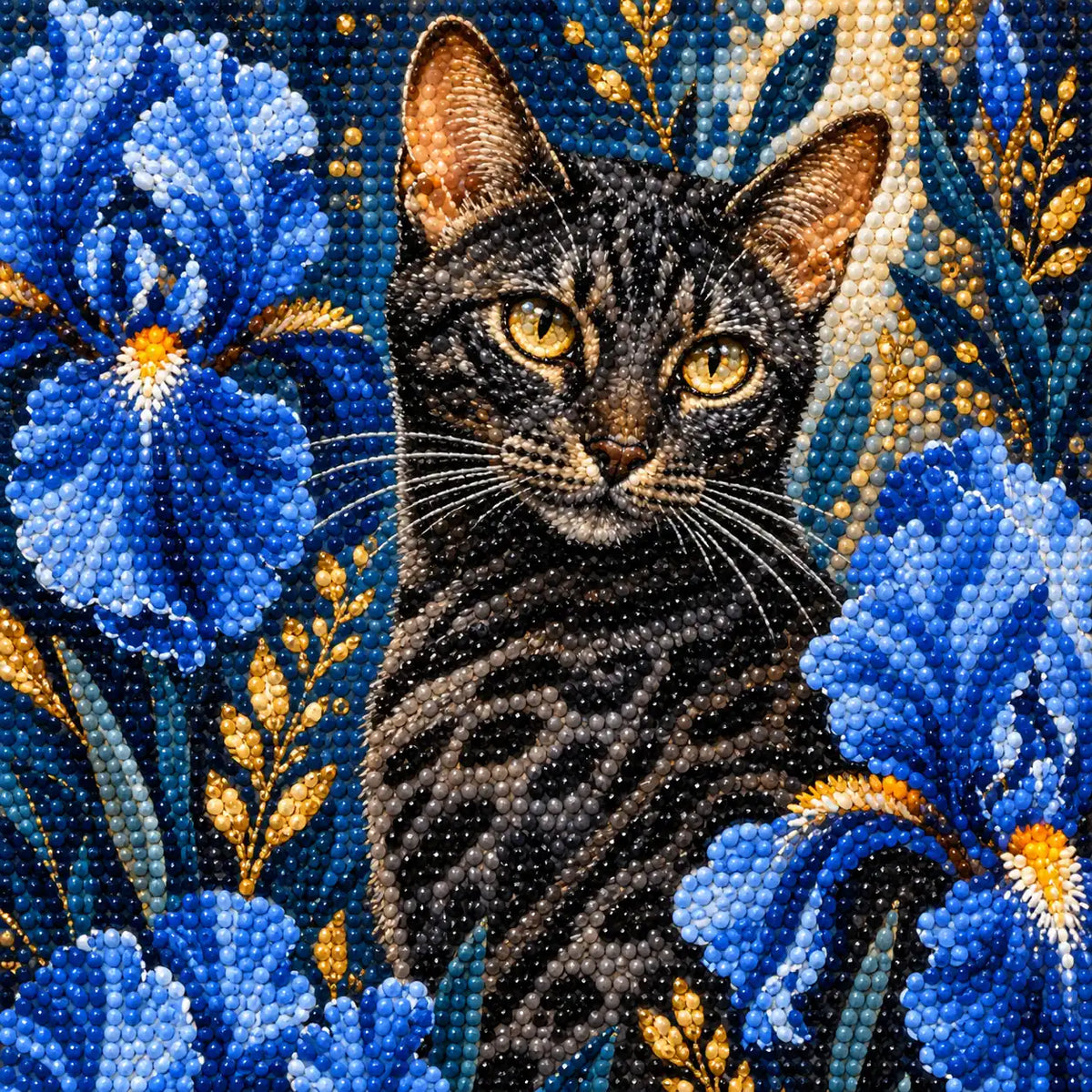 Diamond detail for Golden Gaze In Blue Garden Diamond Painting Kit