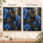 Framed and no-frame comparison for Golden Gaze In Blue Garden Diamond Painting Kit