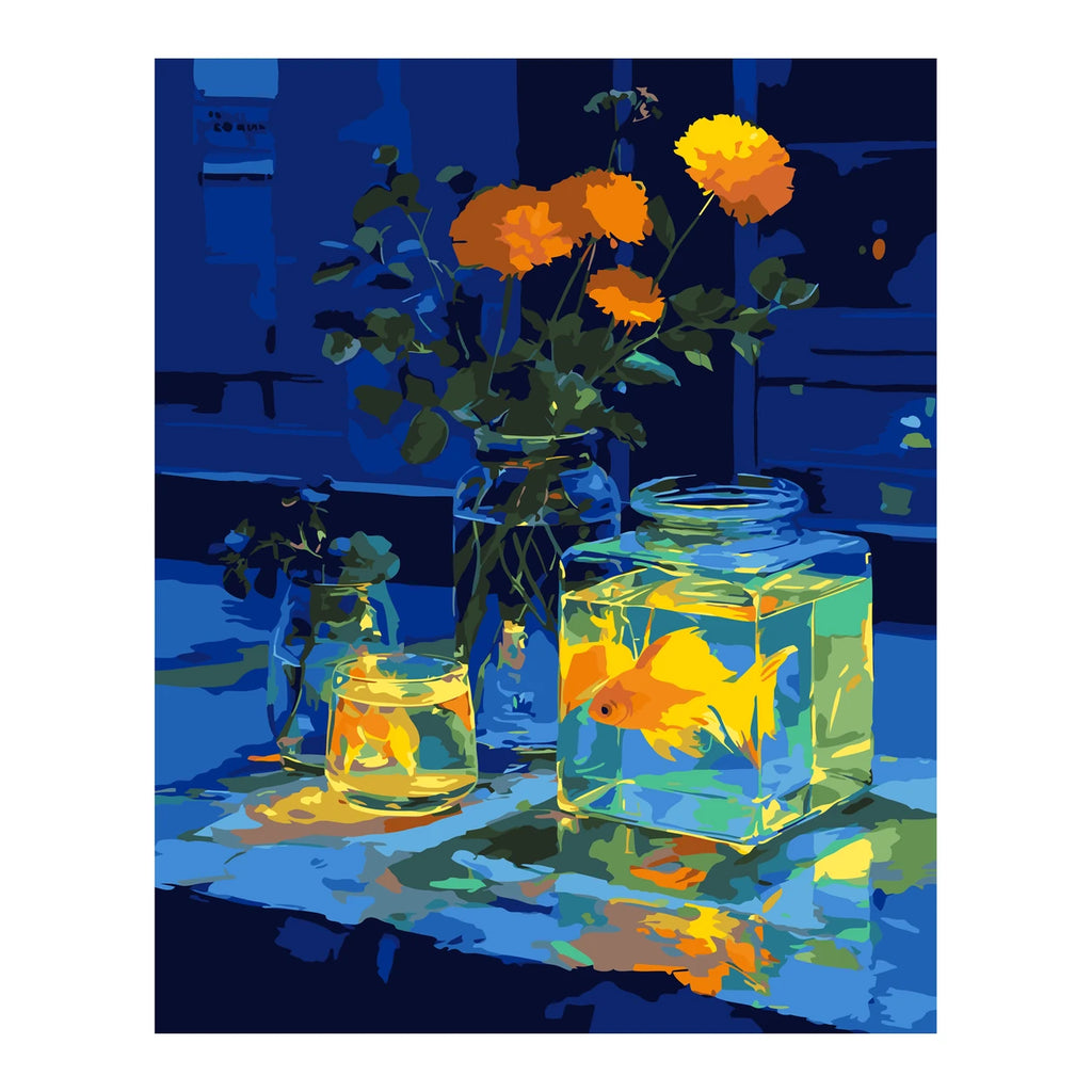 Original artwork showing golden glow on blue.