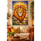 Golden Lion Sunrise Diamond Painting Kit — finished diamond painting in a home setting