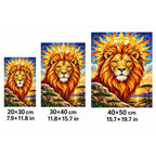 Golden Lion Sunrise Diamond Painting Kit — 20 by 30, 30 by 40, and 40 by 50 centimeter size guide