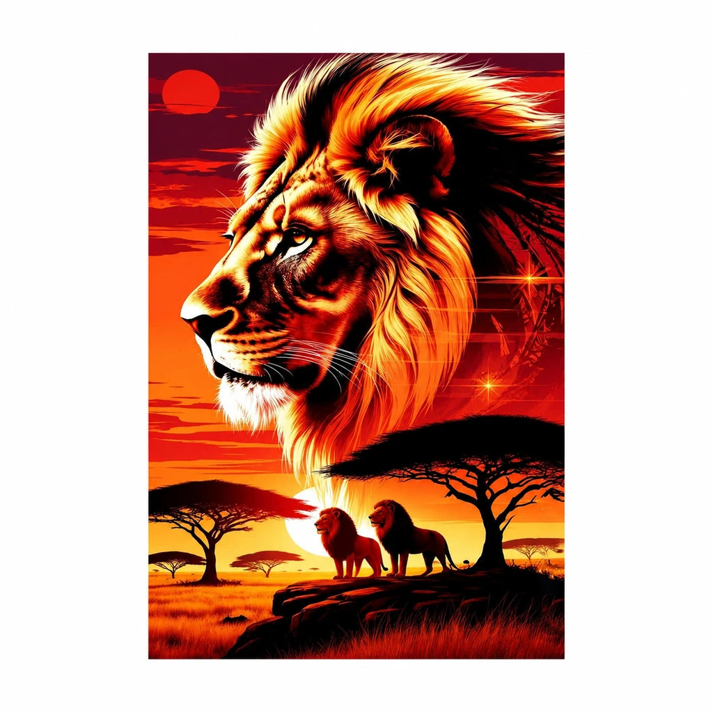 Original golden lion at sunset artwork for a diamond painting kit