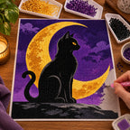 Diamond painting process for Golden Moon Guardian Diamond Painting Kit