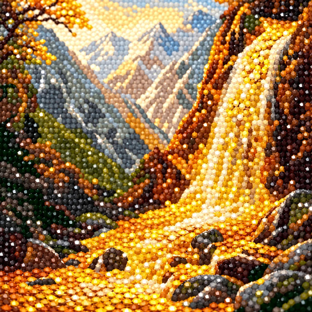 Diamond detail for Golden Mountain Trail Diamond Painting Kit