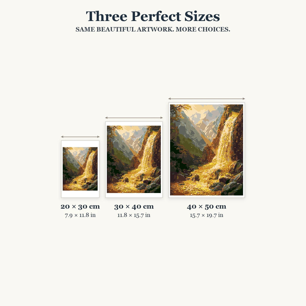 Size guide for Golden Mountain Trail Diamond Painting Kit