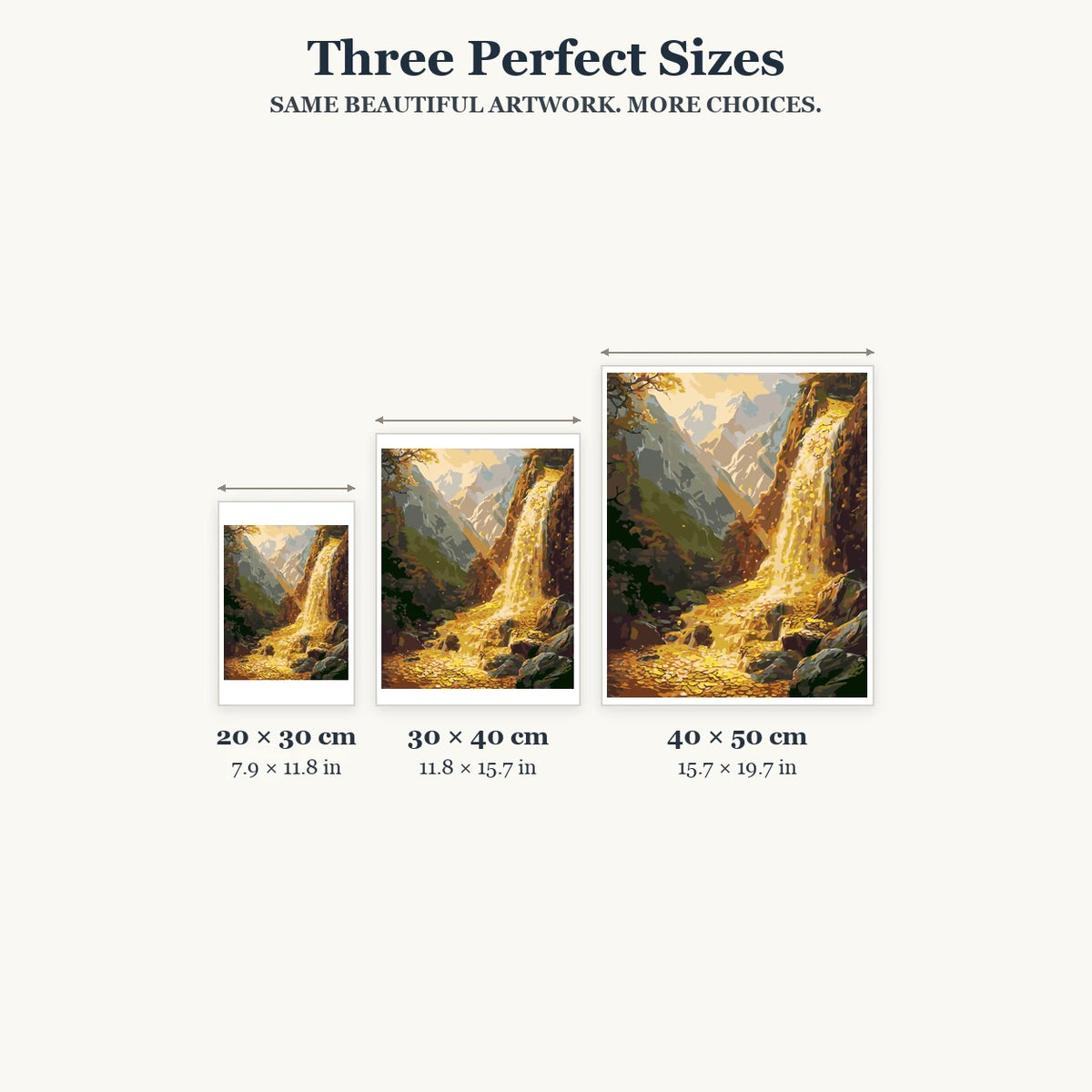 Size guide for Golden Mountain Trail Diamond Painting Kit