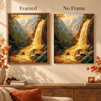 Framed and no-frame comparison for Golden Mountain Trail Diamond Painting Kit