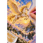 Golden Pegasus Sunrise Valley Diamond Painting Kit diamond placement process