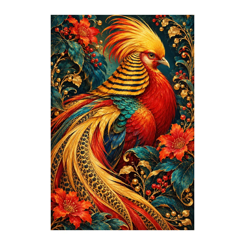 Original white-background artwork of Golden Pheasant Maple Plume