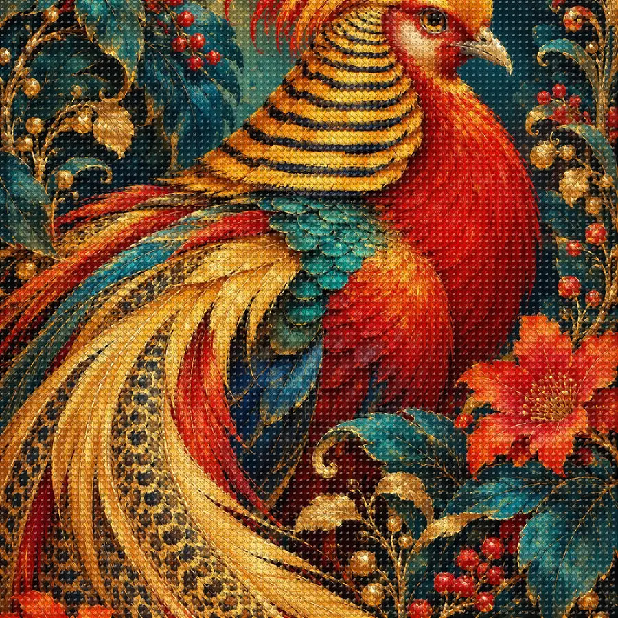Close-up of sparkling drills on the Golden Pheasant Maple Plume design