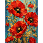 Original artwork showing golden stems and scarlet blooms.