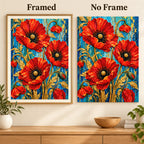 Framed and no-frame comparison for Golden Stems And Scarlet Blooms Diamond Painting Kit.