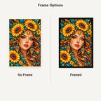 Golden Sunflower Goddess Diamond Painting Kit — No Frame and Framed comparison