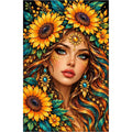 Golden Sunflower Goddess Diamond Painting Kit — original white-background artwork