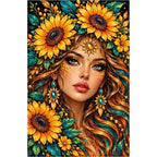 Golden Sunflower Goddess Diamond Painting Kit — original white-background artwork