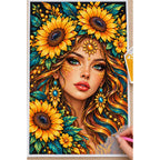 Golden Sunflower Goddess Diamond Painting Kit — Diamond painting process
