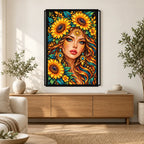 Golden Sunflower Goddess Diamond Painting Kit — Home decor scene