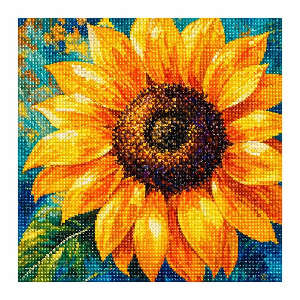 White-background finished diamond painting of Sunlit Golden Bloom