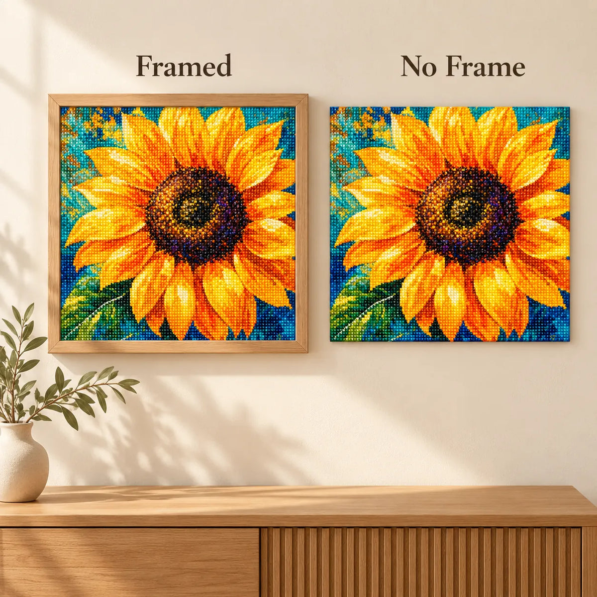 Framed and no-frame comparison for Sunlit Golden Bloom