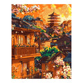 Original artwork for Golden Sunset Pagoda Diamond Painting Kit